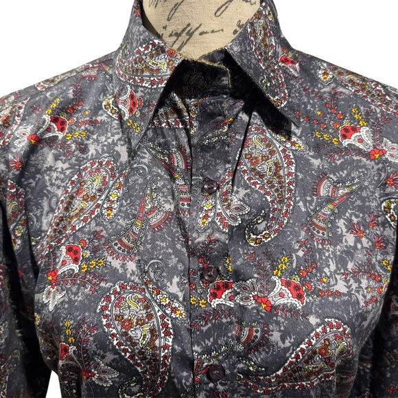 Royal Highness Women's Long Sleeve Button Up Gray Paisley Show Shirt Size Medium - Picture 2 of 9